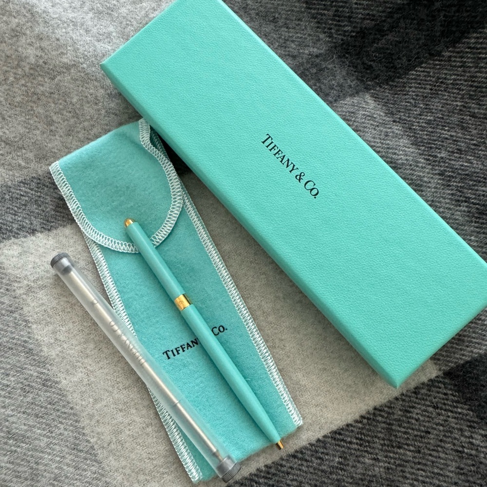 Tiffany & Co. Purse Pen Tiffany Blue & Brass w/Refill, Pouch, and Box